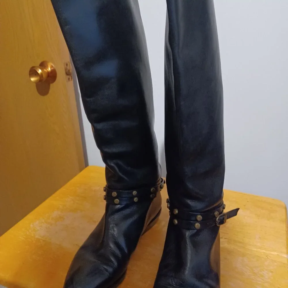 Women's dress boots - black leather - Picture 1 of 3